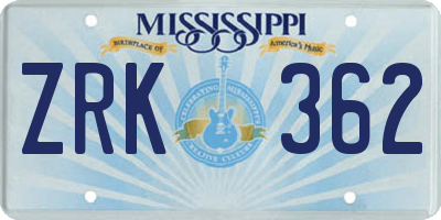 MS license plate ZRK362