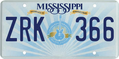 MS license plate ZRK366