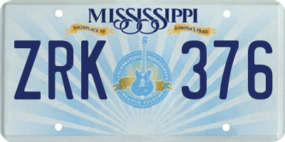 MS license plate ZRK376