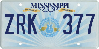 MS license plate ZRK377