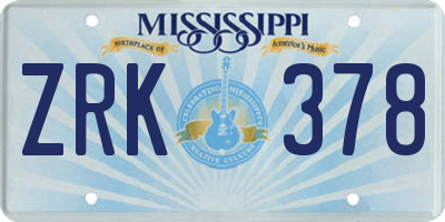 MS license plate ZRK378