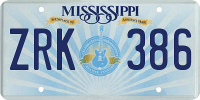 MS license plate ZRK386