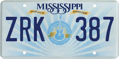 MS license plate ZRK387