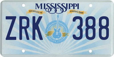 MS license plate ZRK388