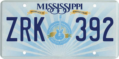 MS license plate ZRK392