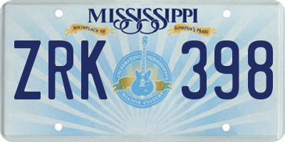 MS license plate ZRK398