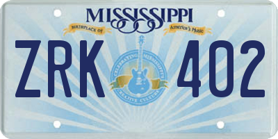MS license plate ZRK402