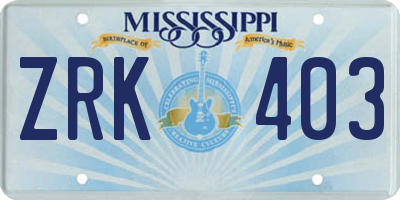 MS license plate ZRK403