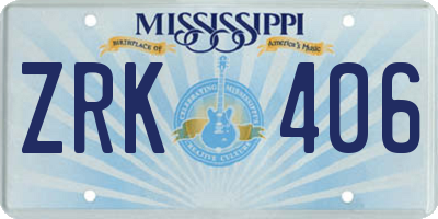 MS license plate ZRK406
