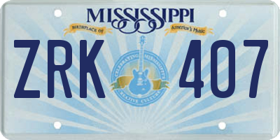 MS license plate ZRK407