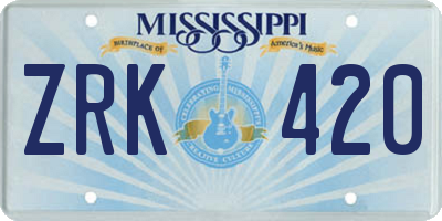 MS license plate ZRK420