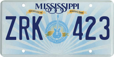 MS license plate ZRK423
