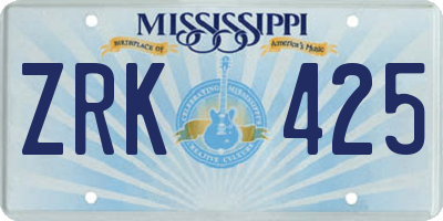 MS license plate ZRK425