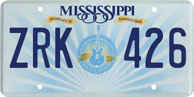 MS license plate ZRK426
