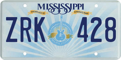MS license plate ZRK428