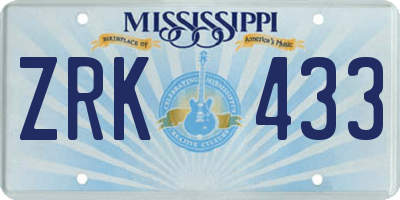 MS license plate ZRK433