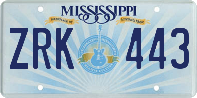 MS license plate ZRK443
