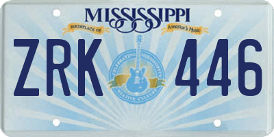 MS license plate ZRK446