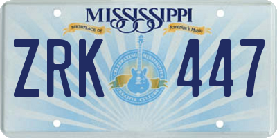 MS license plate ZRK447