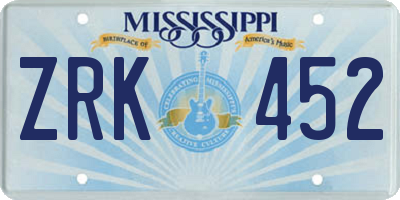 MS license plate ZRK452