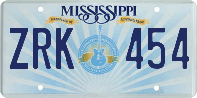 MS license plate ZRK454