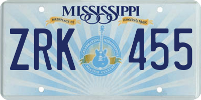 MS license plate ZRK455