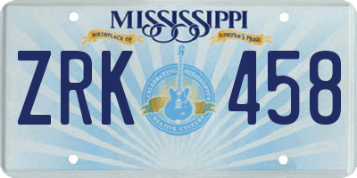 MS license plate ZRK458
