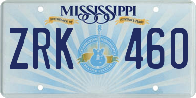 MS license plate ZRK460