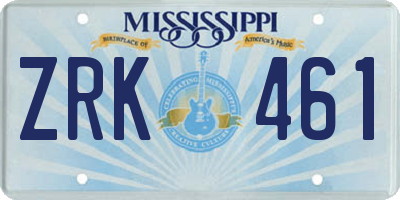 MS license plate ZRK461