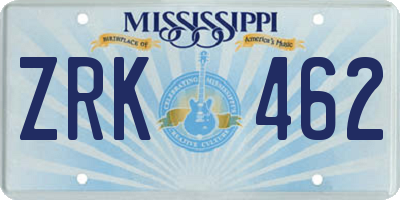 MS license plate ZRK462