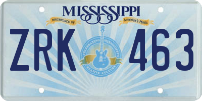 MS license plate ZRK463