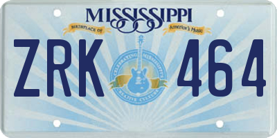 MS license plate ZRK464
