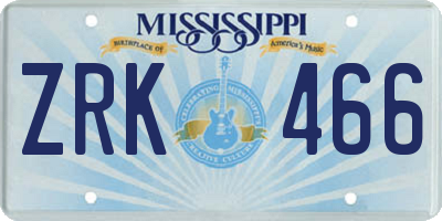 MS license plate ZRK466