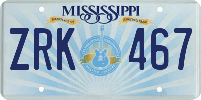 MS license plate ZRK467