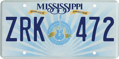 MS license plate ZRK472