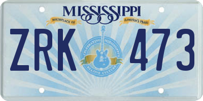 MS license plate ZRK473