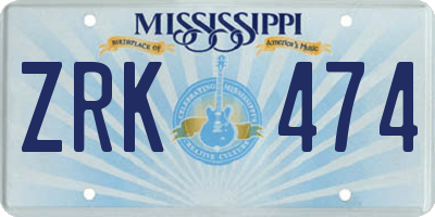 MS license plate ZRK474