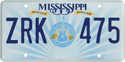 MS license plate ZRK475
