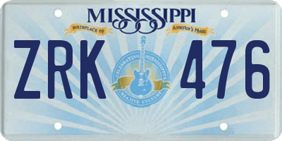 MS license plate ZRK476