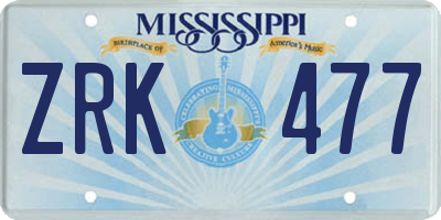 MS license plate ZRK477