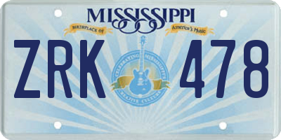 MS license plate ZRK478
