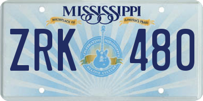 MS license plate ZRK480