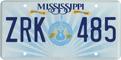 MS license plate ZRK485