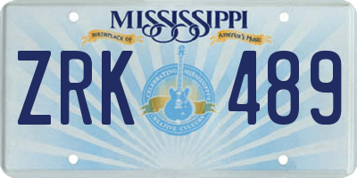 MS license plate ZRK489