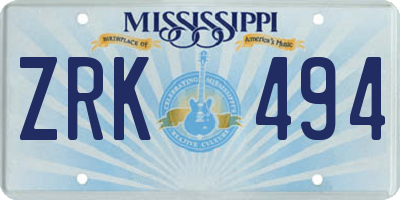 MS license plate ZRK494