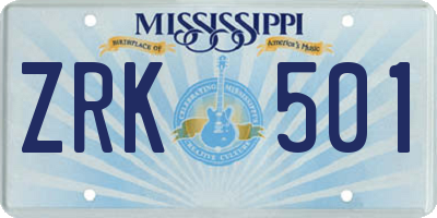 MS license plate ZRK501