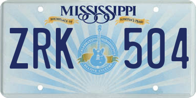 MS license plate ZRK504