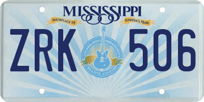 MS license plate ZRK506