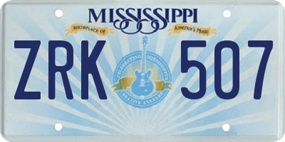MS license plate ZRK507