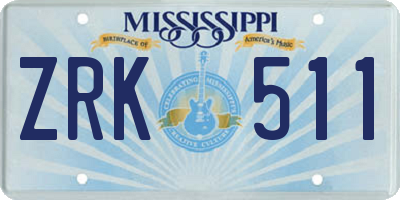 MS license plate ZRK511